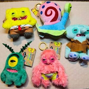 Complete Set of 5 Fuggler SpongeBob SquarePants Plush Keychains - Patrick, Squid